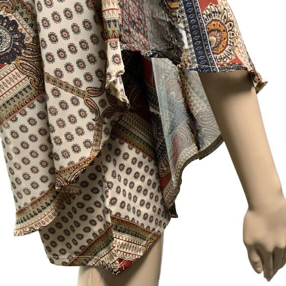 Roz & Ali Brown Patterned Keyhole Neckline Poncho Blouse Size Petite Medium - Picture 10 of 14